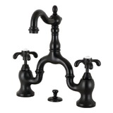 Kingston Brass French Country Two-Handle 3-Hole Deck Mount Bridge Bathroom Faucet with Brass Pop-Up