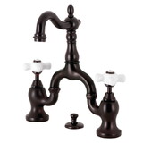 Kingston Brass KS7975PX English Country Bridge Bathroom Faucet with Brass Pop-Up, Oil Rubbed Bronze