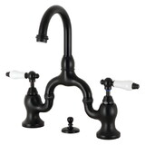 Kingston Brass English Country Two-Handle 3-Hole Deck Mount Bridge Bathroom Faucet with Brass Pop-Up, KS7990PL