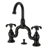 Kingston Brass French Country Two-Handle 3-Hole Deck Mount Bridge Bathroom Faucet with Brass Pop-Up, KS7990TX