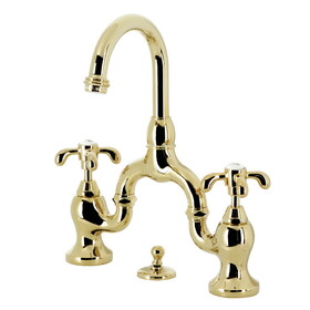 Kingston Brass KS7992TX French Country Bridge Bathroom Faucet with Brass Pop-Up, Polished Brass