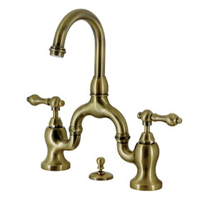 Kingston Brass KS7993AL English Country Bridge Bathroom Faucet with Brass Pop-Up, Antique Brass