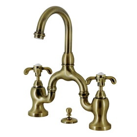 Kingston Brass KS7993TX French Country Bridge Bathroom Faucet with Brass Pop-Up, Antique Brass