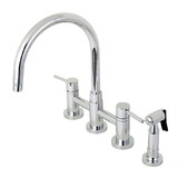 Kingston Brass Concord Two-Handle Bridge Kitchen Faucet with Brass Side Sprayer, Polished Chrome KS8271DLBS