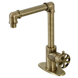 Kingston Brass Single-Handle 1-Hole Deck Mount Bathroom Faucet with Push Pop-Up in Antique Brass