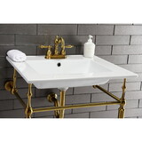Kingston Brass Edwardian 25-Inch Console Sink with Brass Legs (4-Inch, 3 Hole), White/Brushed Brass