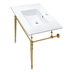 Kingston Brass Edwardian 31" Console Sink with Brass Legs (Single Faucet Hole), White/Brushed Brass