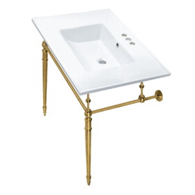 Kingston Brass Edwardian 31" Console Sink with Brass Legs (4-Inch, 3 Hole), White/Brushed Brass