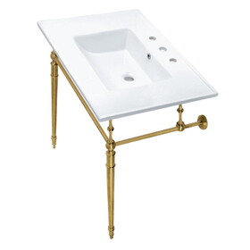 Kingston Brass Edwardian 31" Console Sink with Brass Legs (8-Inch, 3 Hole), White/Brushed Brass