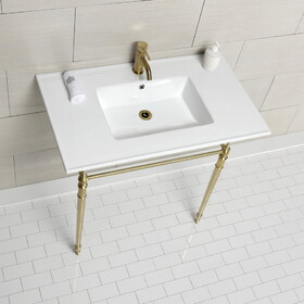 Kingston Brass Edwardian 37-Inch Console Sink with Brass Legs (Single Faucet Hole), White/Brushed Brass