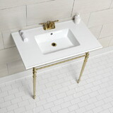 Kingston Brass Edwardian 37-Inch Console Sink with Brass Legs (4-Inch, 3 Hole), White/Brushed Brass