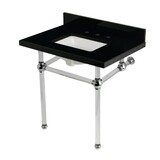 Kingston Brass Tulare KVPK3030KASQ1 - Templeton 30-Inch Black Granite Console Sink with Acrylic Legs (8-Inch, 3-Hole), Black Granite/Polished Chrome