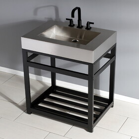 Kingston Brass Fauceture 31" Stainless Steel Sink with Steel Console Sink Base, Brushed/Matte Black KVSP3122A0