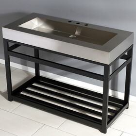 Kingston Brass Fauceture 49" Stainless Steel Sink with Steel Console Sink Base, Brushed/Matte Black KVSP4922A0