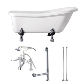 Kingston Brass KVTDE692823C1 Aqua Eden 67-Inch Acrylic Single Slipper Clawfoot Tub Combo with Faucet and Supply Lines, White/Polished Chrome