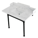 Kingston Brass Wesselman 36-Inch Carrara Marble Console Sink with Stainless Steel Legs, LMS3622M8SQ0ST