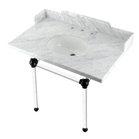 Kingston Brass Pemberton 36-Inch Carrara Marble Console Sink with Acrylic Legs, LMS3630MA0