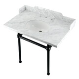 Kingston Brass Pemberton 36-Inch Carrara Marble Console Sink with Brass Legs, LMS3630MB0