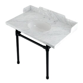 Kingston Brass Wesselman 36-Inch Carrara Marble Console Sink with Stainless Steel Legs, LMS36M80ST