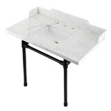 Kingston Brass Wesselman 36-Inch Carrara Marble Console Sink with Stainless Steel Legs, LMS36M8SQ0ST
