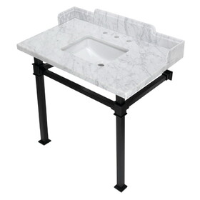 Kingston Brass Viceroy 36-Inch Carrara Marble Console Sink with Stainless Steel Legs, LMS36MSQ0
