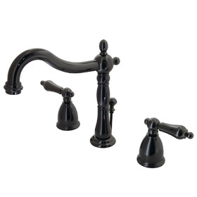 Kingston Brass NB1970AL Water Onyx Two-Handle 3-Hole Deck Mount Widespread Bathroom Faucet with Brass Pop-Up, Black Stainless Steel