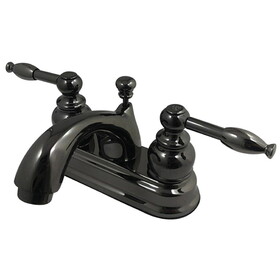 Kingston Brass NB2600KL Water Onyx Two-Handle 3-Hole Deck Mount 4" Centerset Bathroom Faucet with Plastic Pop-Up, Black Stainless Steel