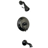 Kingston Brass NB36300AL Water Onyx Pressure Balanced Tub & Shower Faucet with Metal Lever Handle and Vintage Spout, Black Stainless Steel