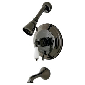Kingston Brass NB36300PL Water Onyx Single-Handle 3-Hole Wall Mount Tub and Shower Faucet, Black Stainless Steel