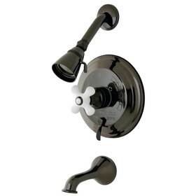 Kingston Brass NB36300PX Water Onyx Single-Handle 3-Hole Wall Mount Tub and Shower Faucet, Black Stainless Steel