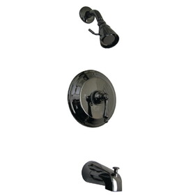 Kingston Brass NB3630AL Water Onyx Single-Handle 3-Hole Wall Mount Tub and Shower Faucet, Black Stainless Steel