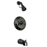 Kingston Brass NB3630AX Water Onyx Pressure Balanced Tub & Shower Faucet with Metal Cross Handle, Black Stainless Steel