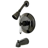 Kingston Brass NB3630PL Water Onyx Pressure Balanced Tub & Shower Faucet with Porcelain Lever Handle, Black Stainless Steel