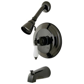 Kingston Brass NB3630PL Water Onyx Single-Handle 3-Hole Wall Mount Tub and Shower Faucet, Black Stainless Steel