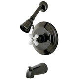 Kingston Brass NB3630PX Water Onyx Pressure Balanced Tub & Shower Faucet with Porcelain Cross Handle, Black Stainless Steel