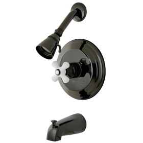 Kingston Brass NB3630PX Water Onyx Single-Handle 3-Hole Wall Mount Tub and Shower Faucet, Black Stainless Steel