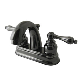 Kingston Brass NB5610AL Water Onyx Two-Handle 3-Hole Deck Mount 4" Centerset Bathroom Faucet with Plastic Pop-Up, Black Stainless Steel