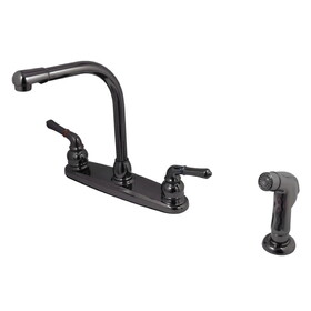 Kingston Brass NB750SP Water Onyx Two-Handle 4-Hole Deck Mount 8" Centerset Kitchen Faucet with Side Sprayer, Black Stainless Steel