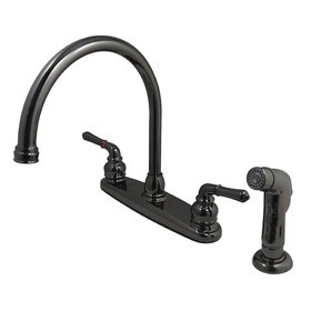 Kingston Brass NB790SP Water Onyx Two-Handle 4-Hole Deck Mount 8" Centerset Kitchen Faucet with Side Sprayer, Black Stainless Steel