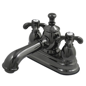 Kingston Brass NS7000TX Water Onyx Two-Handle 3-Hole Deck Mount 4" Centerset Bathroom Faucet with Brass Pop-Up, Black Stainless Steel
