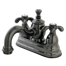 Kingston Brass NS7100TX Water Onyx Two-Handle 3-Hole Deck Mount 4" Centerset Bathroom Faucet with Brass Pop-Up, Black Stainless Steel