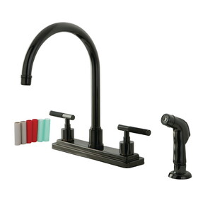 Kingston Brass NS8790DKLSP Water Onyx Two-Handle 4-Hole Deck Mount 8" Centerset Kitchen Faucet with Side Sprayer, Black Stainless Steel