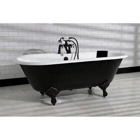 Aqua Eden 66-Inch Cast Iron Double Ended Clawfoot Tub with 7-Inch Faucet Drillings, White/Matte Black VBT7D663013NB0