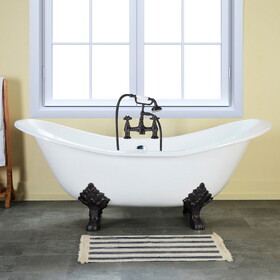 Aqua Eden 72-Inch Cast Iron Double Slipper Clawfoot Tub with 7-Inch Faucet Drillings, White/Matte Black VCT7D7231NC0