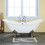 Aqua Eden VCT7D7231NC1 72-Inch Cast Iron Double Slipper Clawfoot Tub with 7-Inch Faucet Drillings, White/Polished Chrome