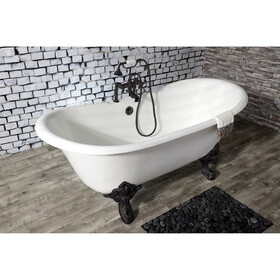 Aqua Eden 67-Inch Cast Iron Double Slipper Clawfoot Tub with 7-Inch Faucet Drillings, White/Matte Black VCT7DS6731NL0