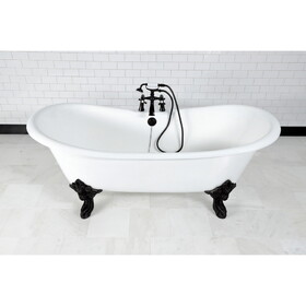 Aqua Eden 72-Inch Cast Iron Double Slipper Clawfoot Tub with 7-Inch Faucet Drillings, White/Matte Black VCT7DS7231NL0