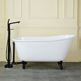 Aqua Eden 57-Inch Cast Iron Slipper Clawfoot Tub without Faucet Drillings, White/Matte Black VCTND5728NT0
