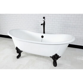 Aqua Eden 72-Inch Cast Iron Double Slipper Clawfoot Tub (No Faucet Drillings), White/Matte Black VCTNDS7231NL0