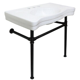 Kingston Brass Imperial Ceramic Console Sink with Stainless Steel Legs, White/Matte Black